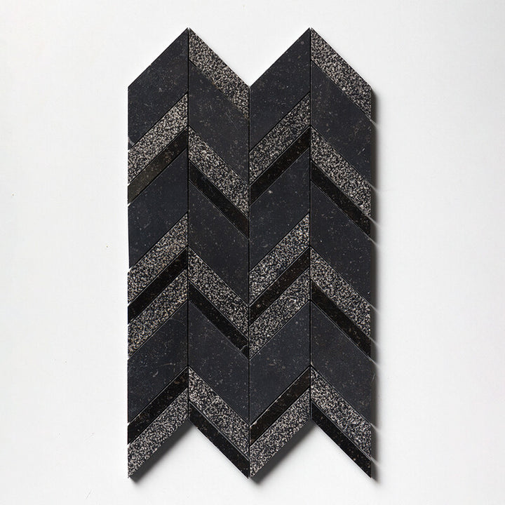 Belgium Blue Textura Chevron Waterjet Limestone Mosaic (MYS)