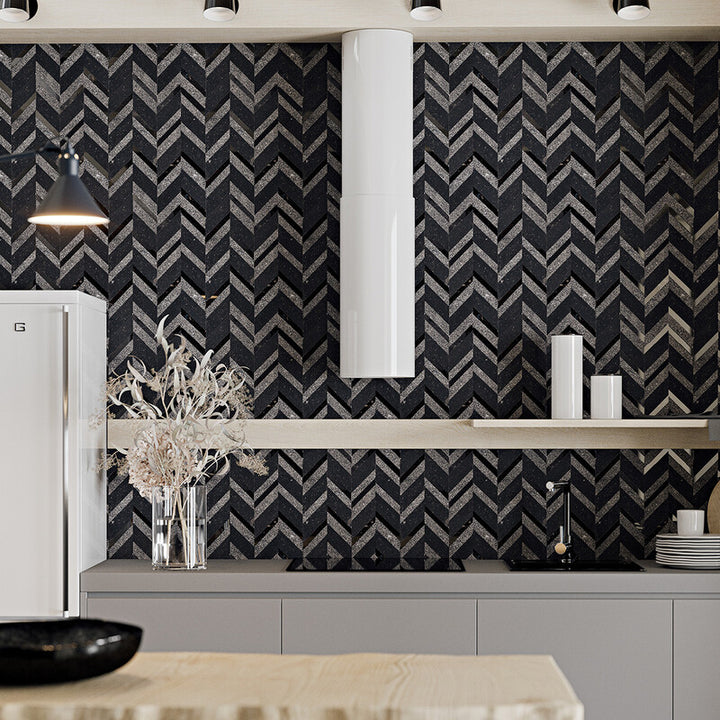 Belgium Blue Textura Chevron Waterjet Limestone Mosaic (MYS)