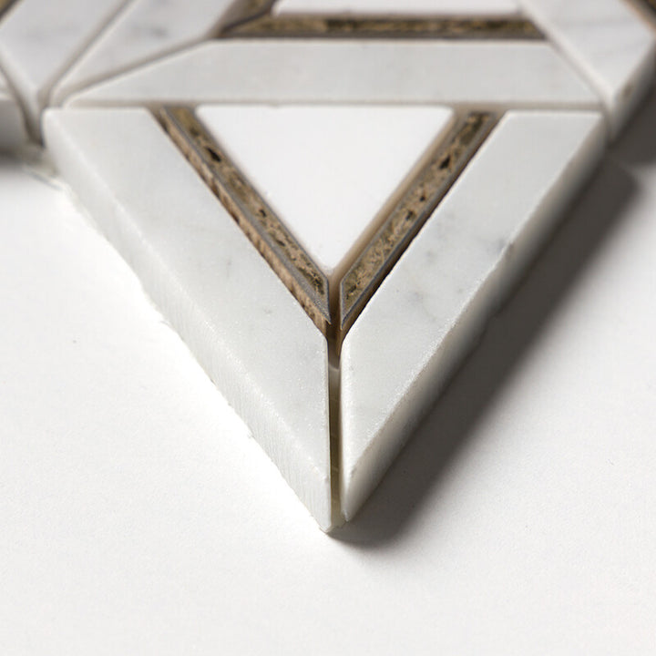 White Carrara, Brass Honed Trillium Waterjet Marble Mosaic (MYS)