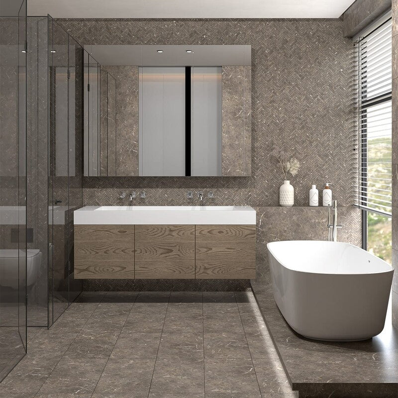 Silver Drop Honed Herringbone 5/8x3 Marble Mosaic (MYS)