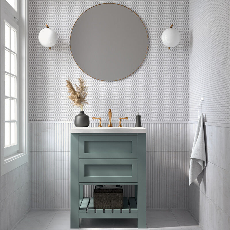Snow White Tumbled Penny Round Marble Mosaic (MYS)
