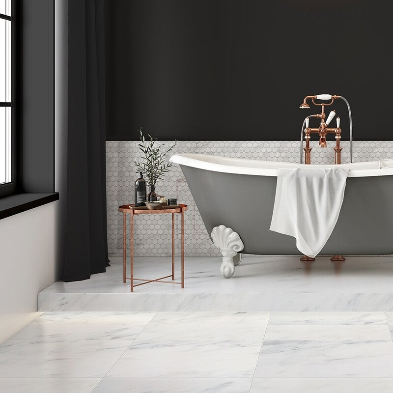 Calacatta Bella Polished Penny Round Marble Mosaic (MYS)