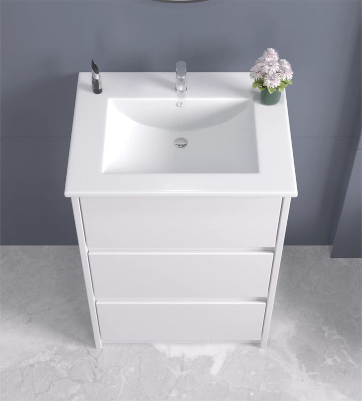 A-WinterWhite Bathroom Vanity with Ceramic Sink 24"