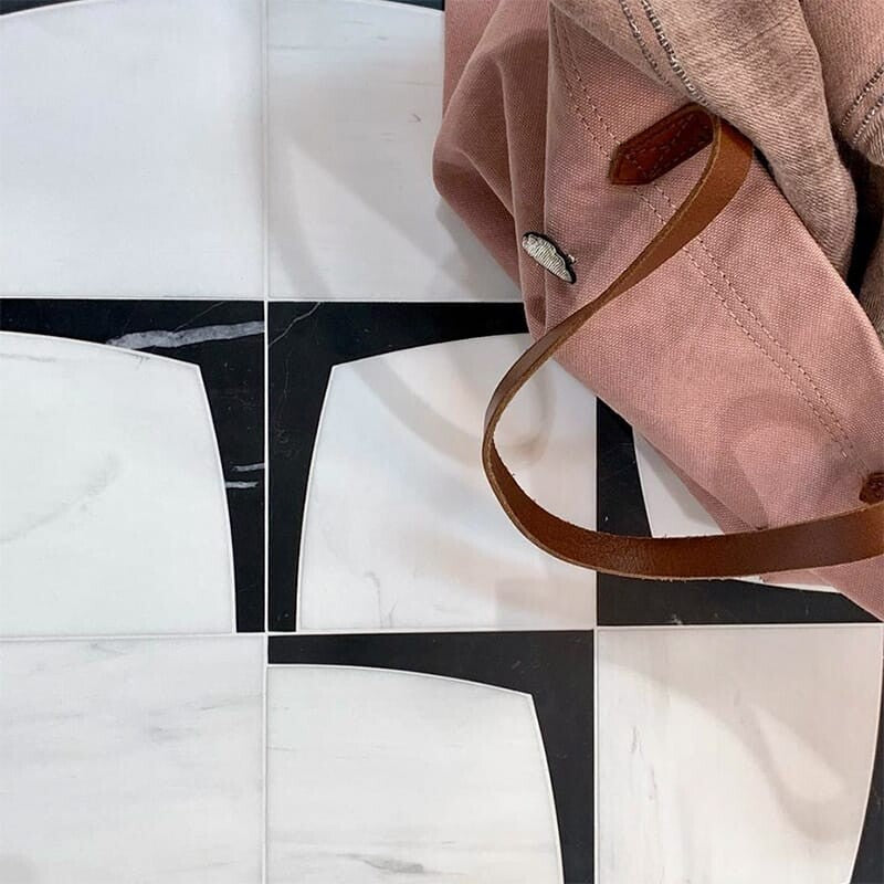 Black, Snow White Honed Eames Waterjet Mosaic (MYS)