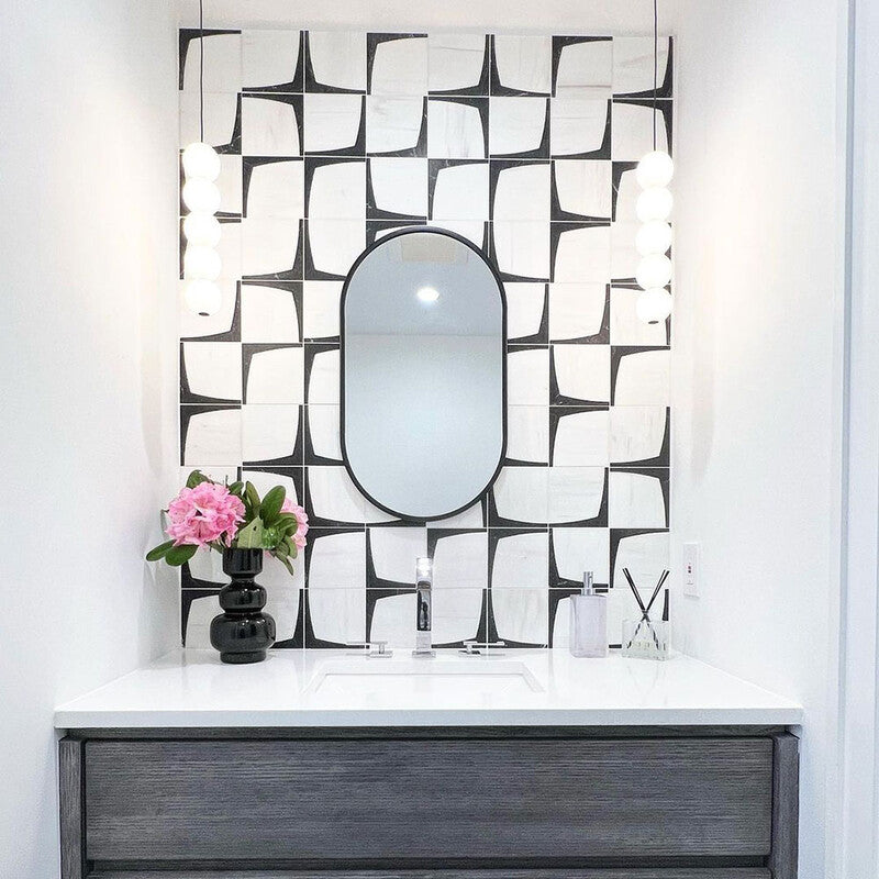 Black, Snow White Honed Eames Waterjet Mosaic (MYS)