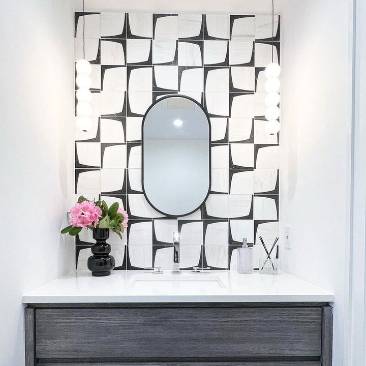 Black, Snow White Honed Eames Waterjet Mosaic (MYS)