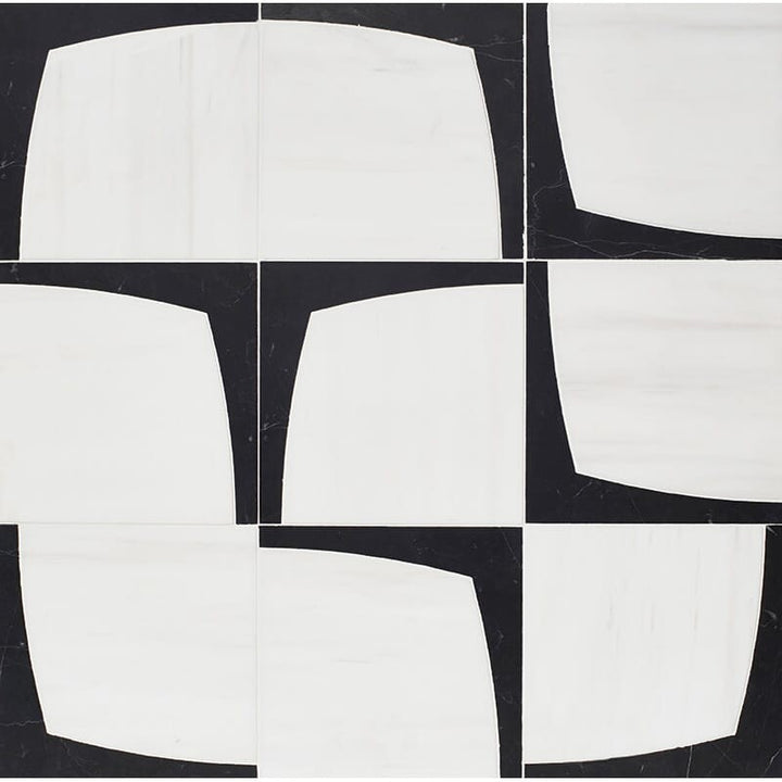 Black, Snow White Honed Eames Waterjet Mosaic (MYS)