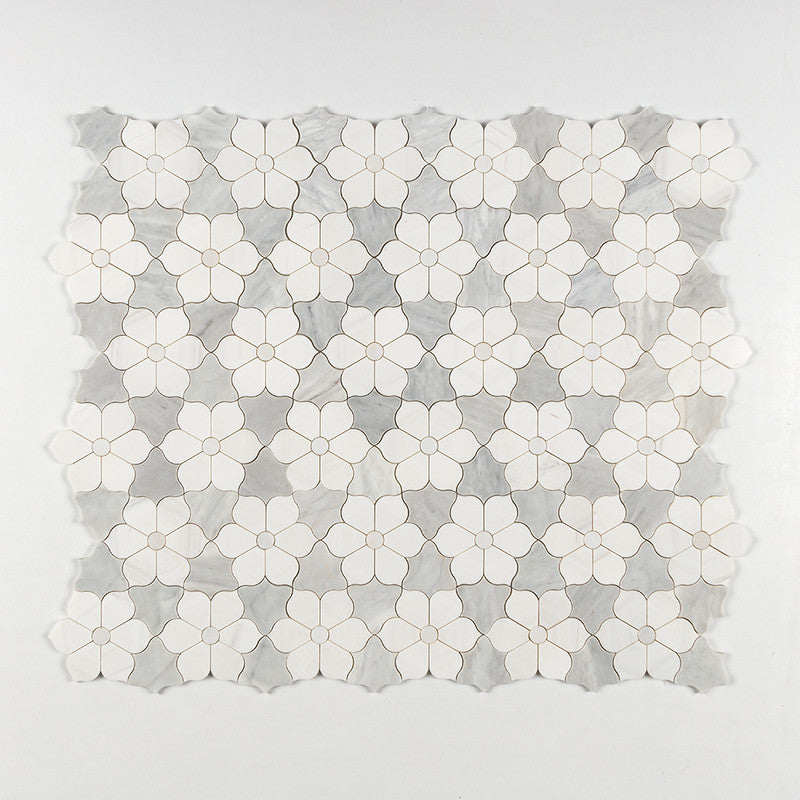 Afyon White, Avenza Dark, Dolomite Multi Finish Theodora Marble Mosaic (MYS)
