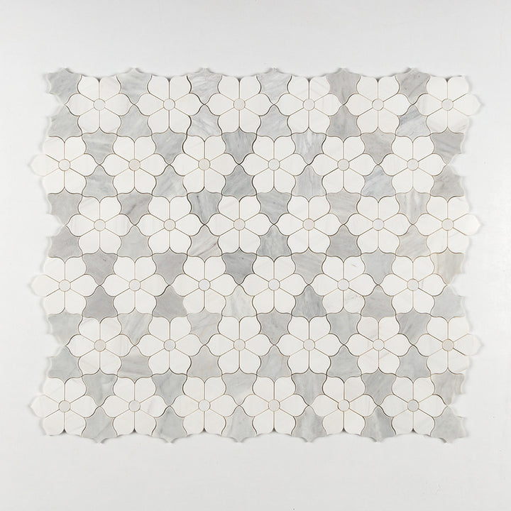 Afyon White, Avenza Dark, Dolomite Multi Finish Theodora Marble Mosaic (MYS)