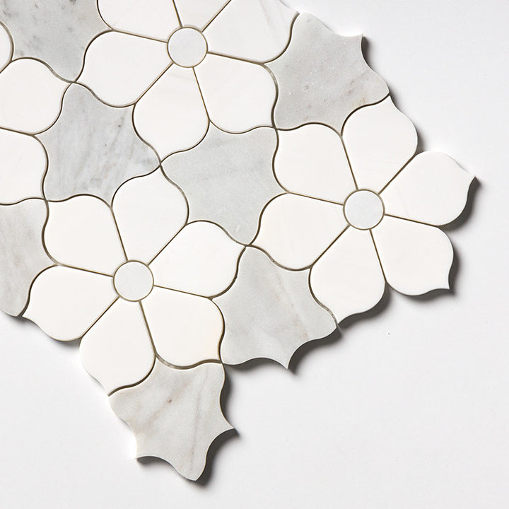 Afyon White, Avenza Dark, Dolomite Multi Finish Theodora Marble Mosaic (MYS)