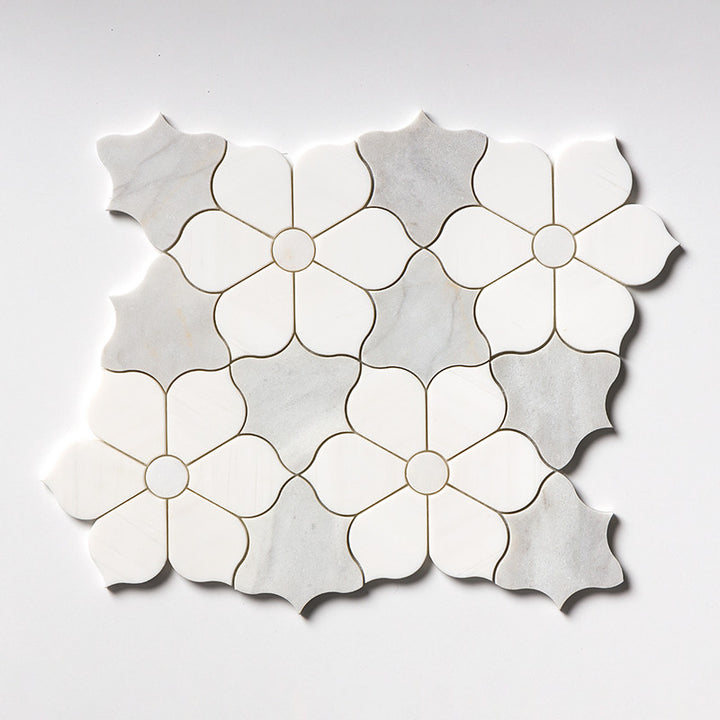 Afyon White, Avenza Dark, Dolomite Multi Finish Theodora Marble Mosaic (MYS)