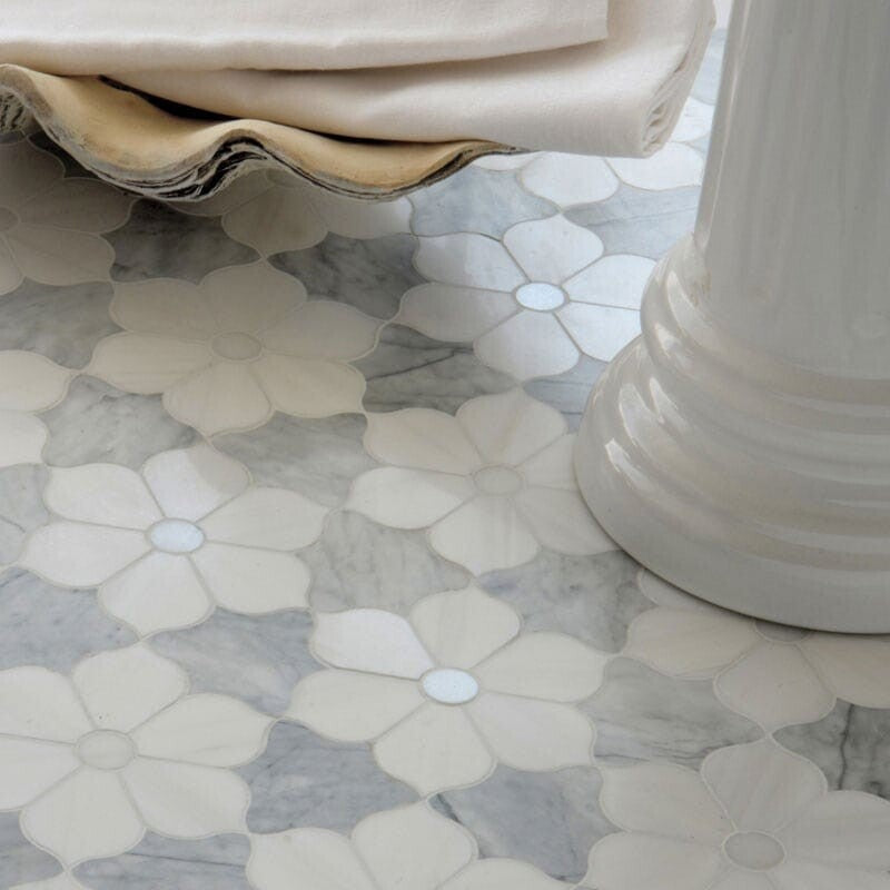Afyon White, Avenza Dark, Dolomite Multi Finish Theodora Marble Mosaic (MYS)