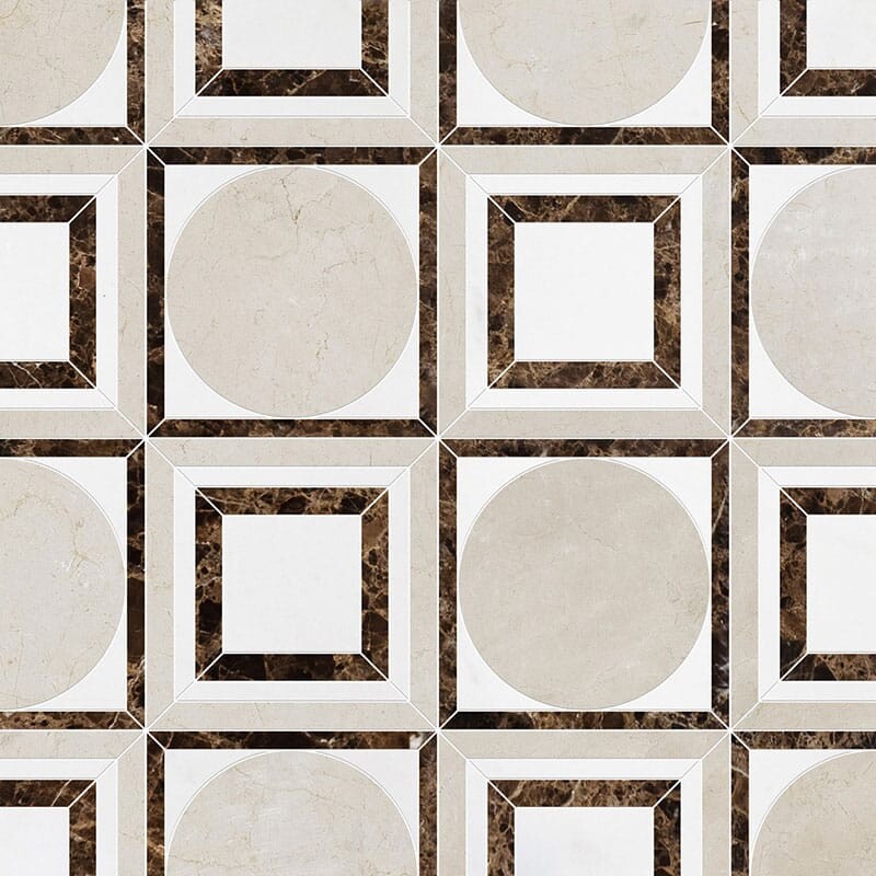 Crema Bella, Emperador Dark, Aspen White Polished Cicero Marble Mosaic (MYS)