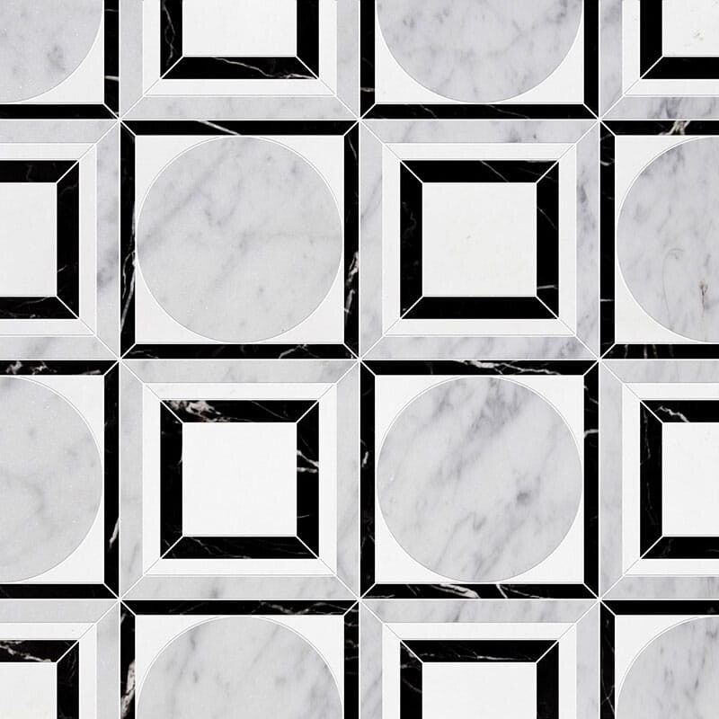 White Carrara, Black, Thassos White Multi Finish Cicero Marble Mosaic (MYS)