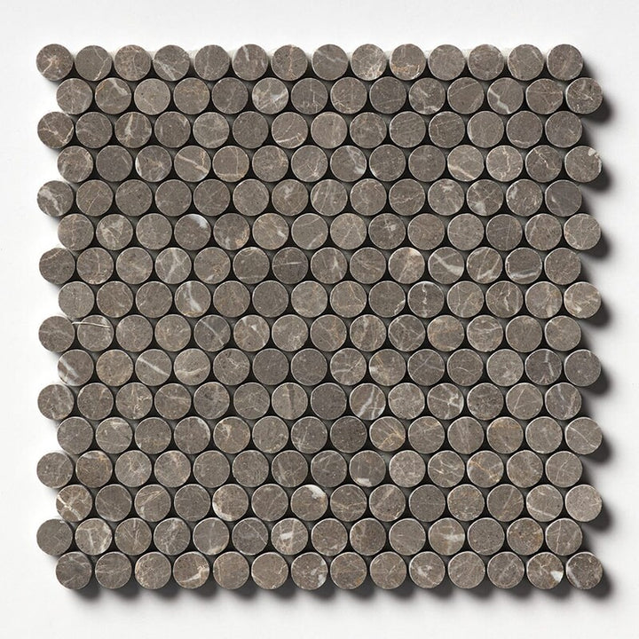 Silver Drop Honed Penny Round Marble Mosaic (MYS)