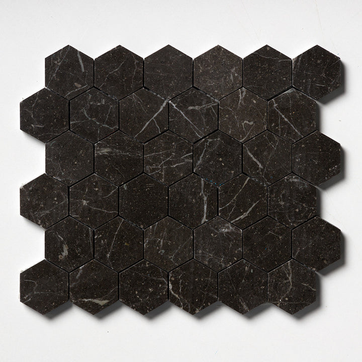 Iris Black Honed Hexagon Marble Mosaic (MYS)