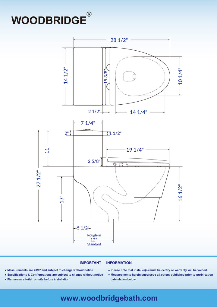 Woodbridge Toilet with Bidet Seat T-0042