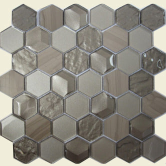 ALH-4 Platinum 2" Glass and Stone Hexagon Mosaic