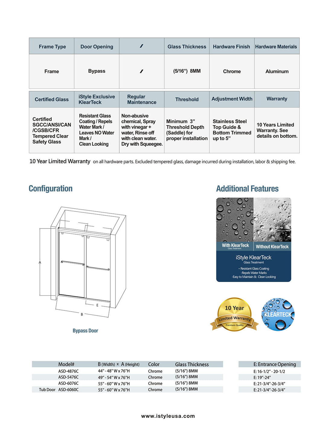 iStyle Bathtub Door ASD Series