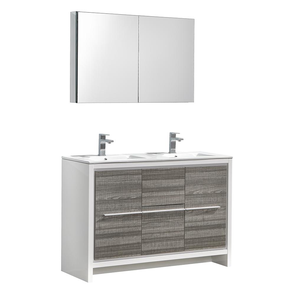Fresca Allier 48" Modern Double Sink Bathroom Vanity with Mirror Ash Gray FVN8148HA-D