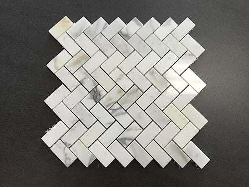 Elegant Mosaic CC20 Calacatta Herringbone on 11.75" x 11.75"