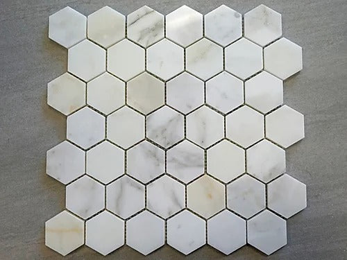 Elegant Mosaic CC61 Calacatta 2" Hexagon on 13" x 12.75"