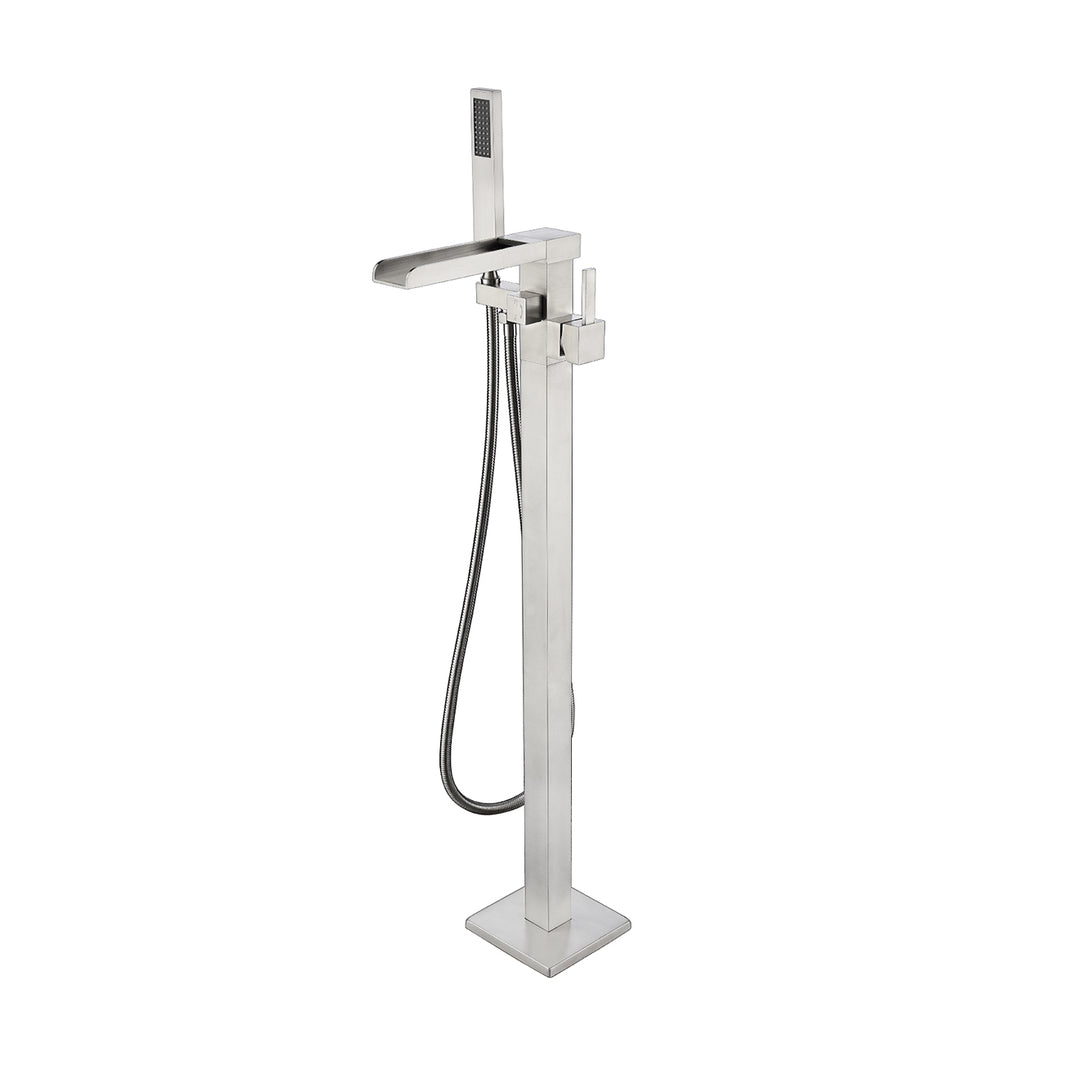 Lexora Cascata Free Standing Bathtub Filler/Faucet w/ Handheld Showerwand - Brushed Nickel LDF02041FSBNL