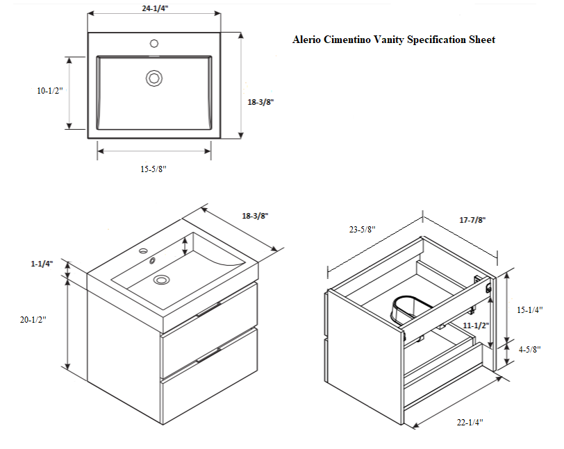 A-101 Cimentino Vanity L 24" x D 18" x H 20.5"