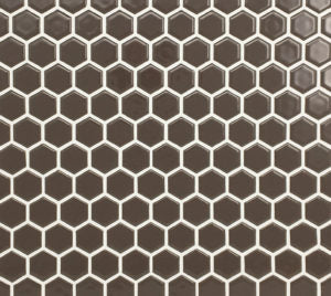 Glazed Hexagon Mosaic Cocoa 1" Hex on 12" x 12" Glossy MIKCOCOA01