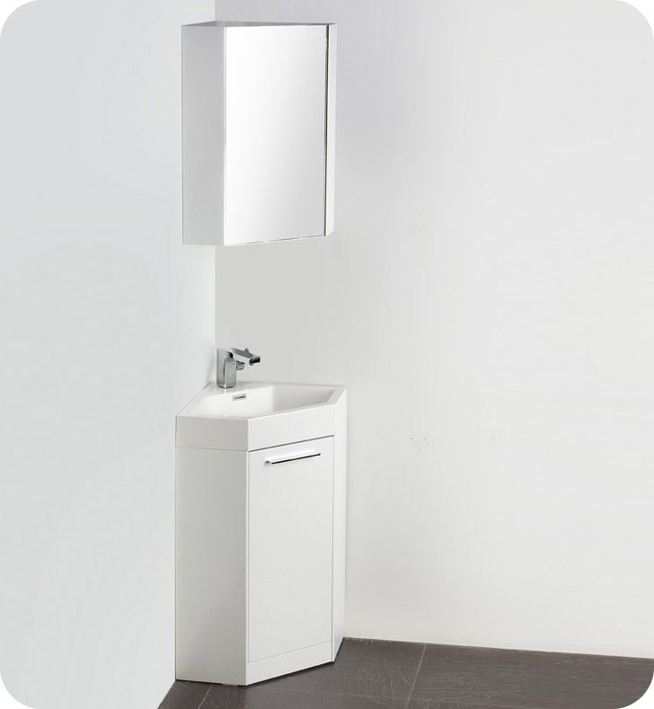 Fresca Coda 18" White Corner Medicine Cabinet with Mirror Door FMC5084WH