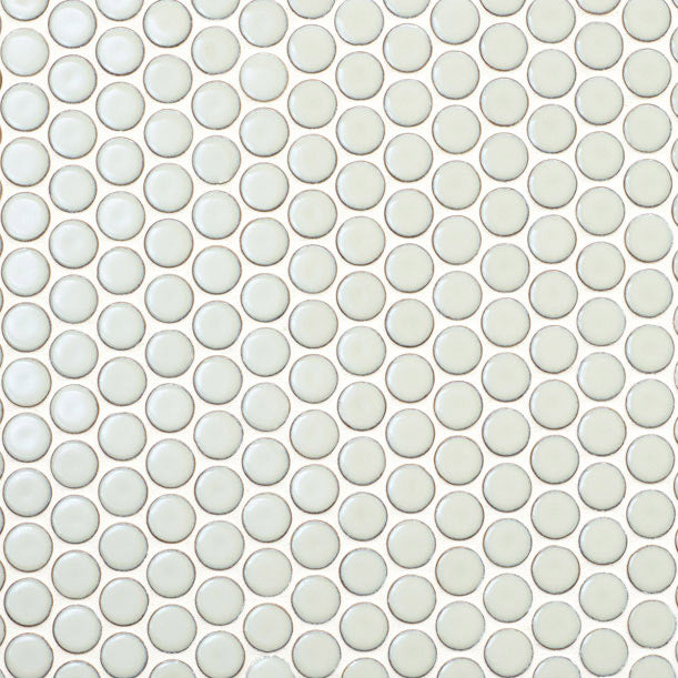 Glazed Penny Round Mosaic Dove 3/4" on 12" x 12" Glossy MIKC1180