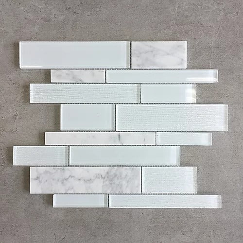 Elegant Mosaic GFC31 White Carrara+Glass Random on 13" x 11.5"