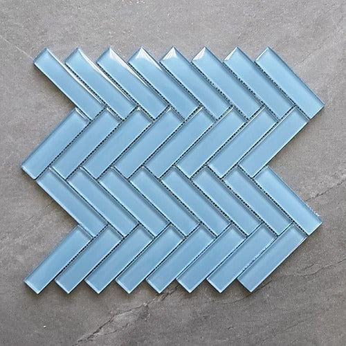 Elegant Mosaic GHK112 Seafoam Blue 1" x 4" Herringbone on 12" x 15"