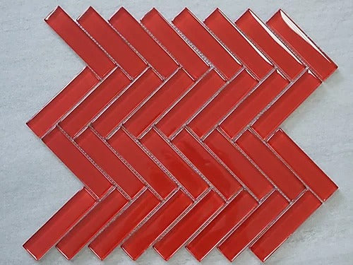Elegant Mosaic GHK113 Ruby Red 1" x 4" Herringbone on 12" x 15"