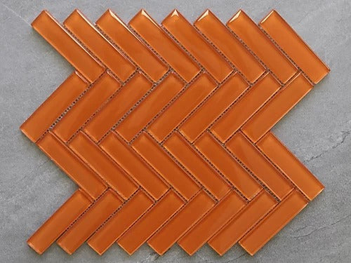 Elegant Mosaic GHK119 Fire Orange 1" x 4" Herringbone on 12" x 15"