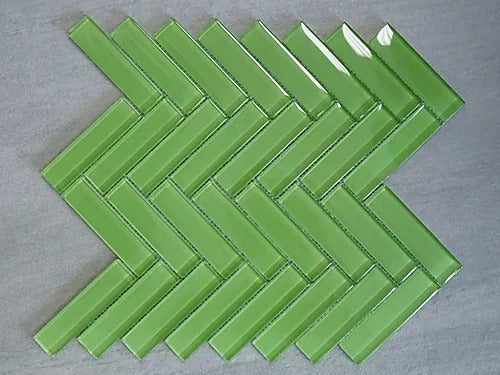 Elegant Mosaic GHK120 Fresh Green 1" x 4" Herringbone on 12" x 15"