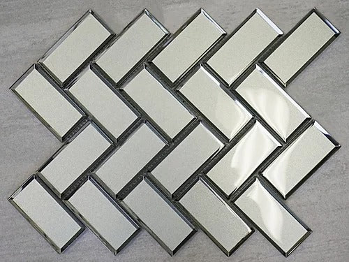 Elegant Mosaic GRM4 Silver 2" x 4" Herringbone on 16.75" x 12.5"