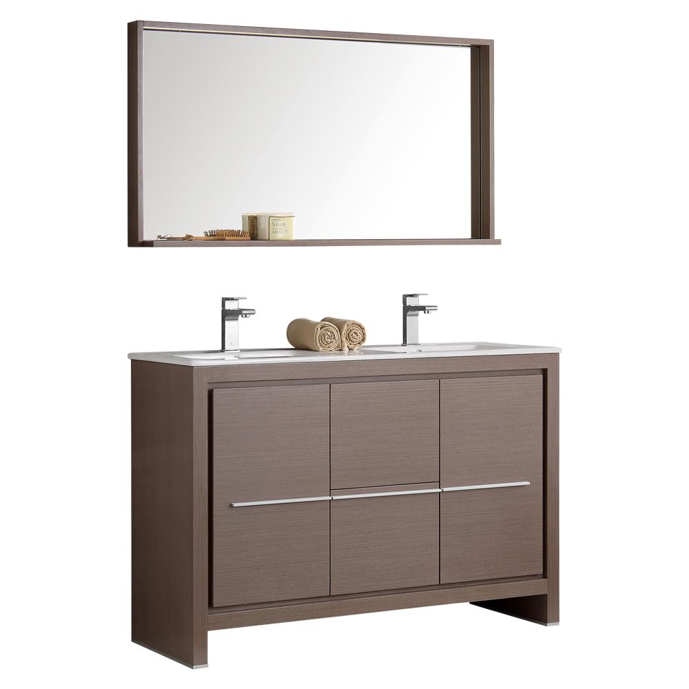 Fresca Allier 48" Modern Double Sink Bathroom Vanity with Mirror Gray Oak FVN8148GO-D