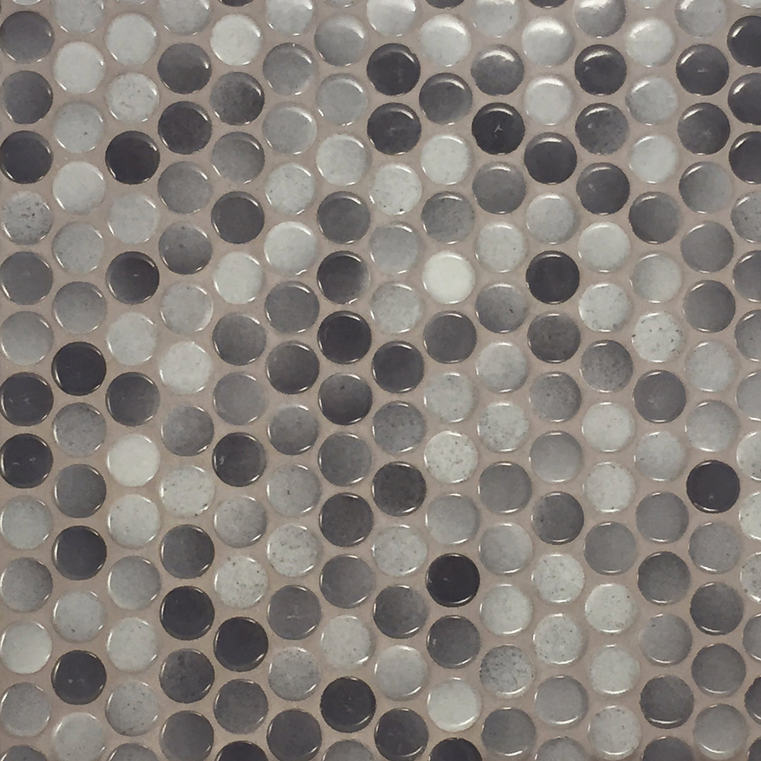 Glazed Penny Round Mosaic Gray Mix 3/4" on 12" x 12" Glossy MIKHL303MIX