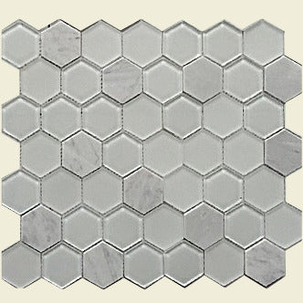 JAH-5 Diamond 2" Glass and Stone Hexagon Mosaic