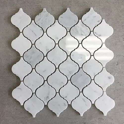 Elegant Mosaic LAT1 White Carrara Lantern on 12.75" x 13.5"