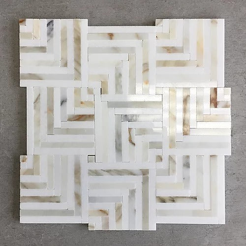 Elegant Mosaic LS2 Thassos White & Calacatta Gold Random on 12.25" x 12.25"