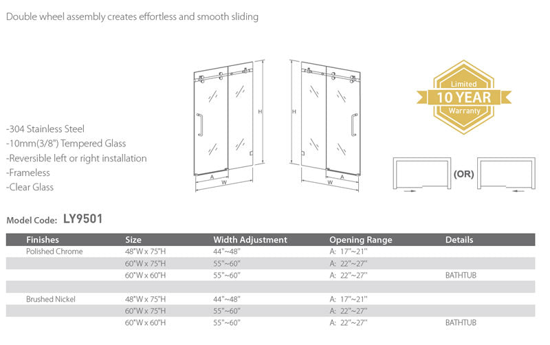 Pasgo Shower Door LY9501 Polished Chrome