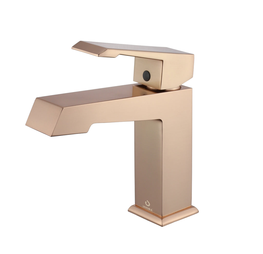 Lexora Labaro Brass Single Hole Bathroom Faucet, Rose Gold Finish LFS3011RG