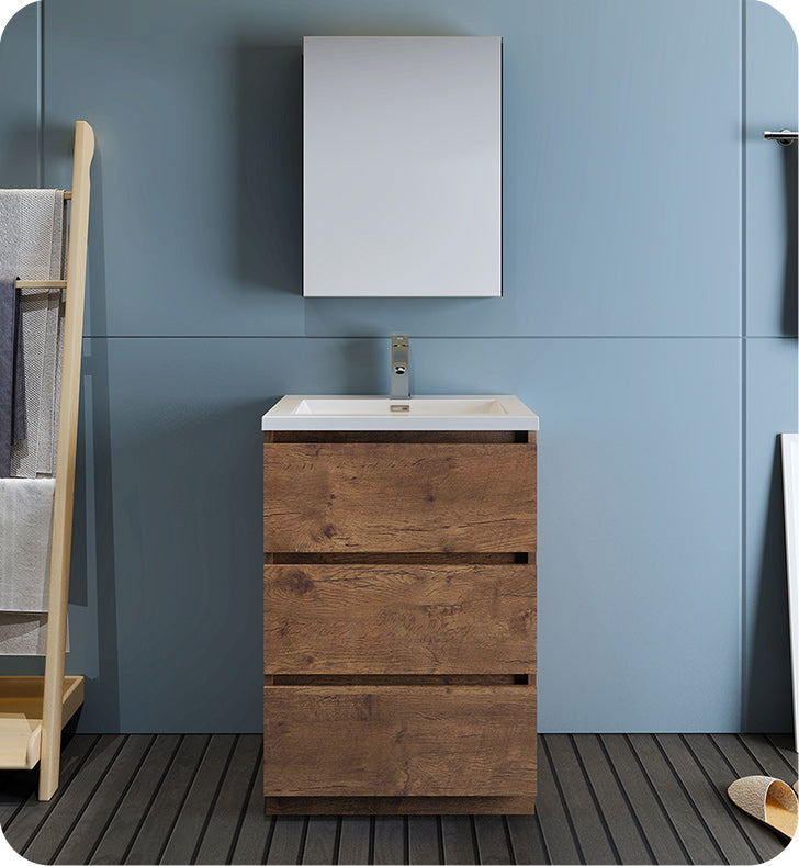 Fresca FVN9324RW Lazzaro 24" Rosewood Free Standing Modern Bathroom Vanity with Medicine Cabinet