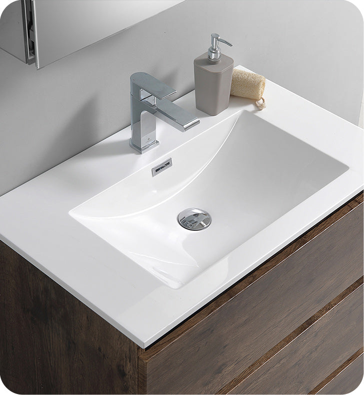 Fresca FVN9330RW Lazzaro 30" Rosewood Free Standing Modern Bathroom Vanity with Medicine Cabinet