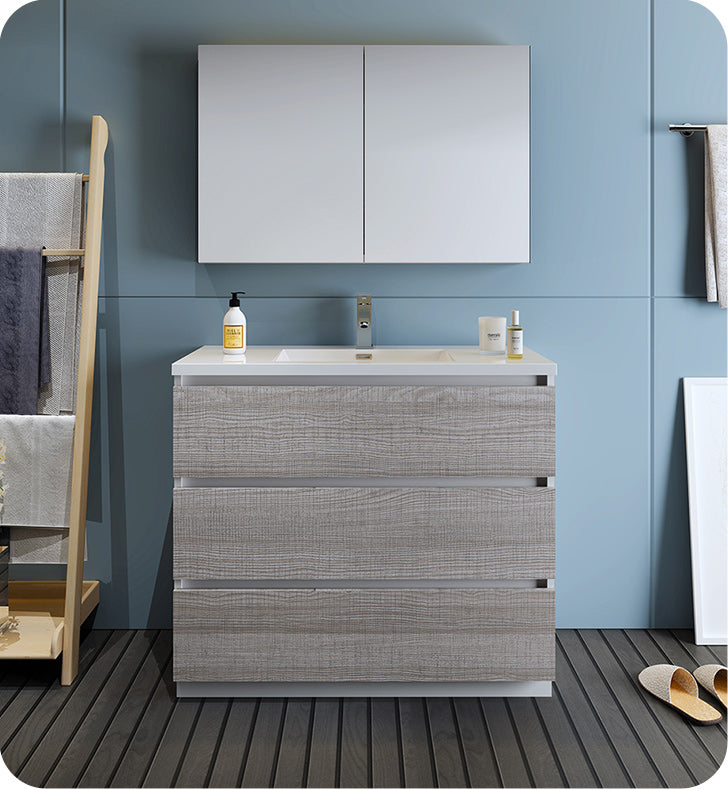 Fresca FVN9342HA Lazzaro 42" Ash Gray Free Standing Modern Bathroom Vanity with Medicine Cabinet