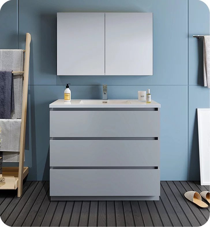 Fresca FVN9342GR Lazzaro 42" Gray Free Standing Modern Bathroom Vanity with Medicine Cabinet