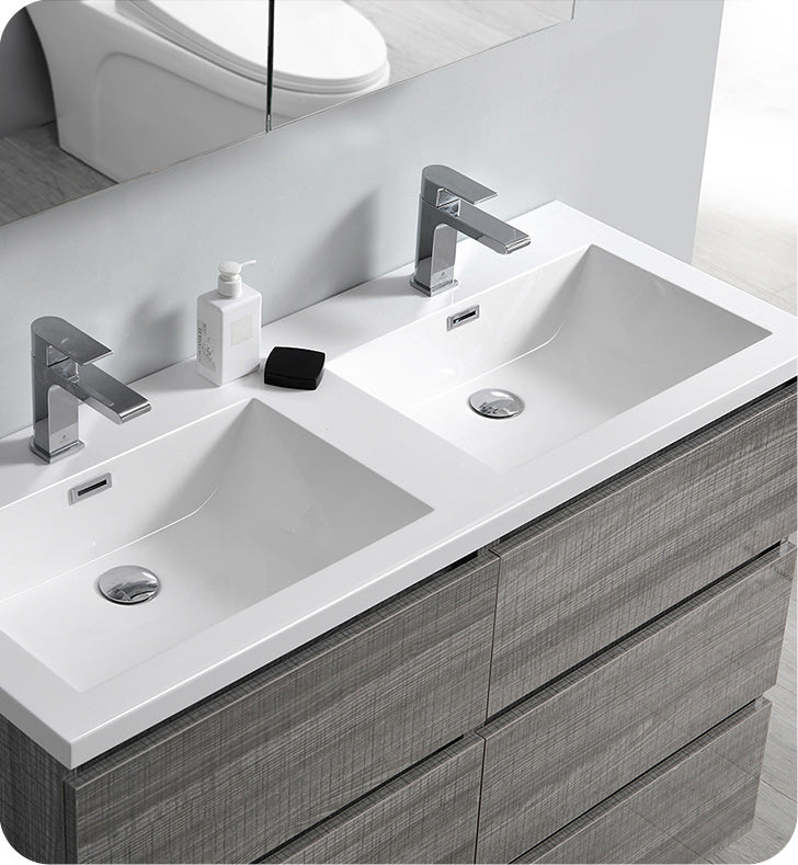 Fresca FVN93-2424HA-D Lazzaro 48" Ash Gray Free Standing Double Sink Modern Bathroom Vanity with Medicine Cabinet