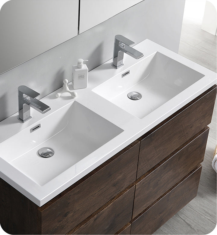 Fresca FVN93-2424RW-D Lazzaro 48" Rosewood Free Standing Double Sink Modern Bathroom Vanity with Medicine Cabinet
